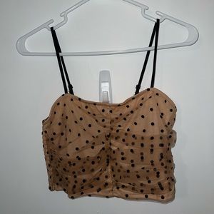 forever 21 nude and black polka dot knit crop top cami NWT
